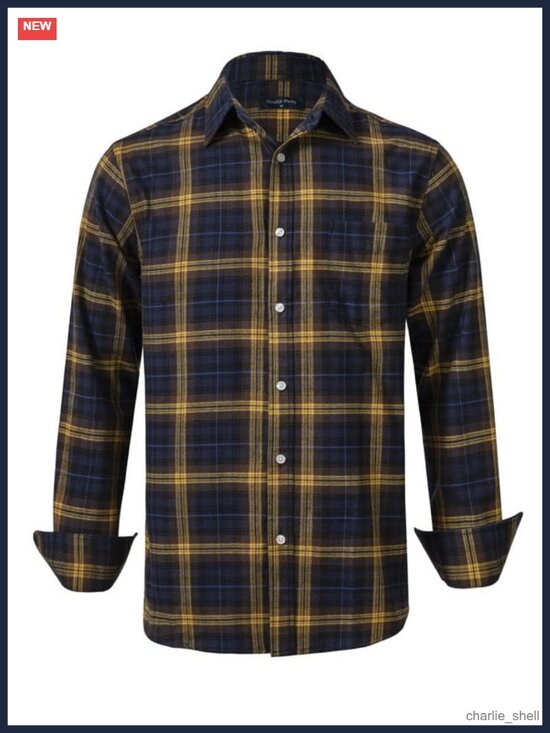 Other - Men's Cotton Flannel Plaid Shirt Long Sleeve Casual Button Down Regular Fit